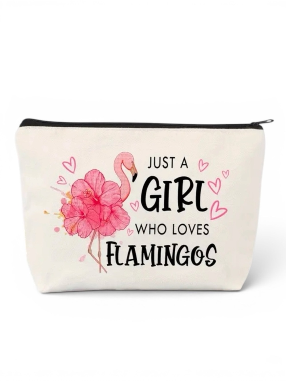 NWT Flamingo Makeup Bag Canvas Cosmetic Pouch Zipper Travel Pink Gift